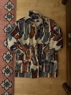 VTG Coverup Tapestry Cowboy Boots Jacket Rodeo Colorful L